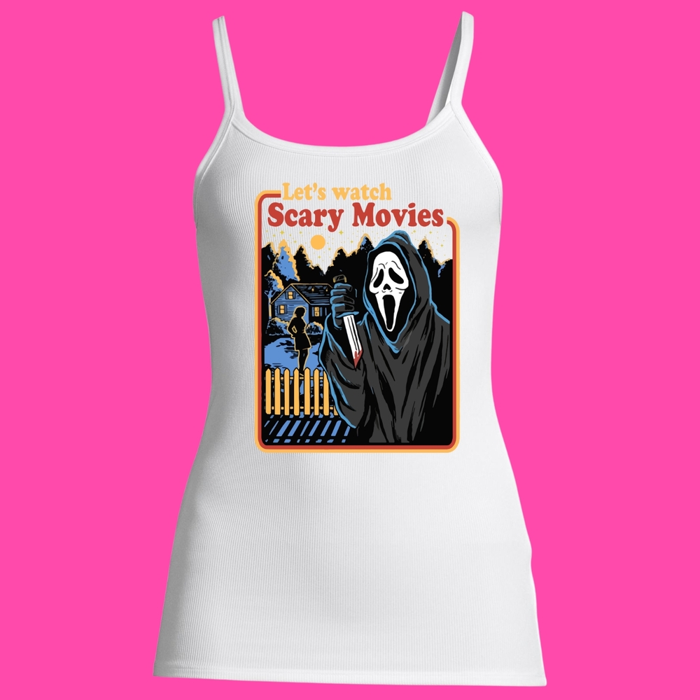 White Tank Top with Scary Movie Graphic